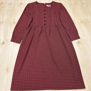 Vintage Petite Focus Dress Womens 8P Red Plaid Long Sleeve Fit & Flare Midi USA